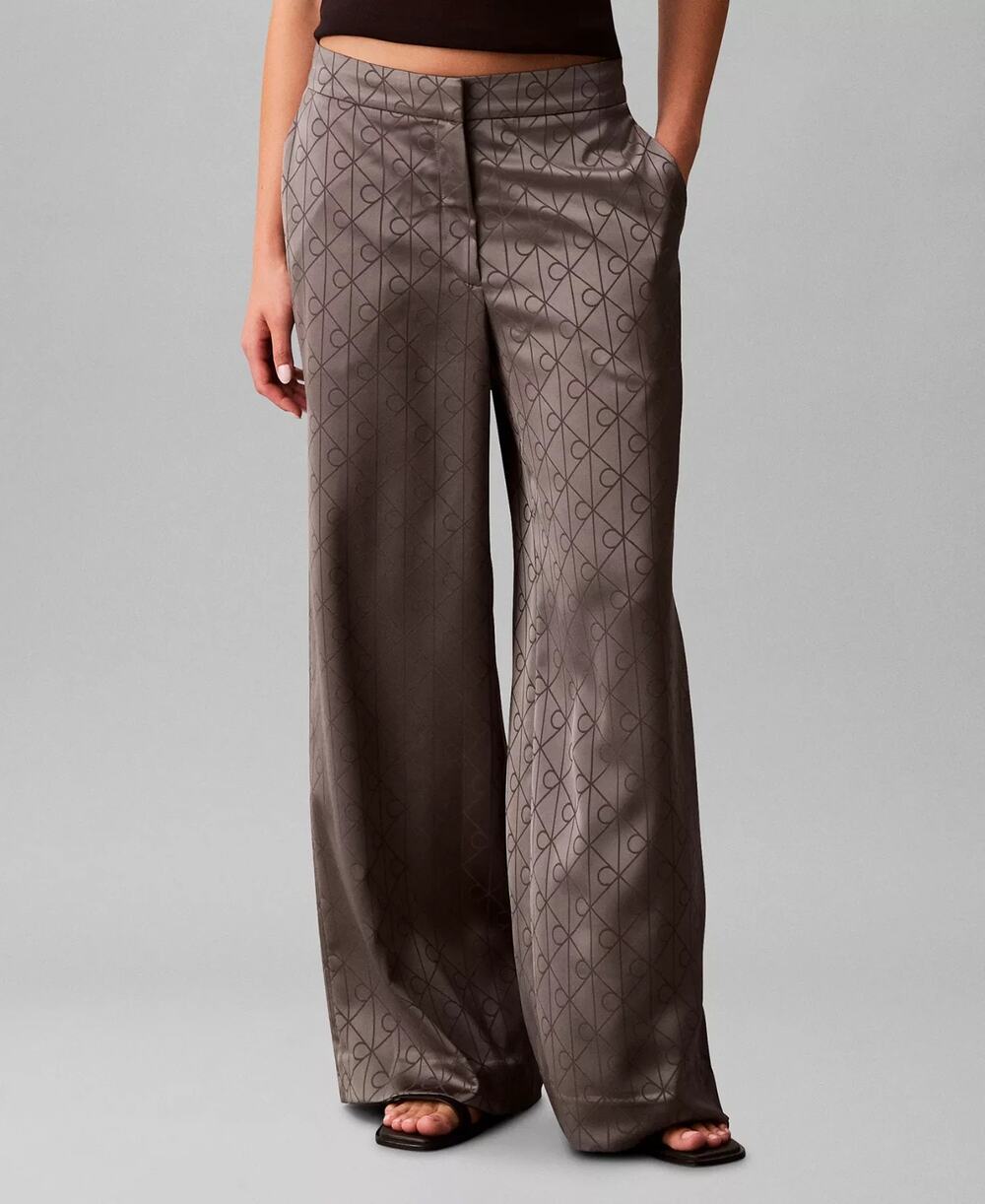Calvin Klein Pants Womens 10 Gray All-Over Print Wide Leg Trousers Business NWT